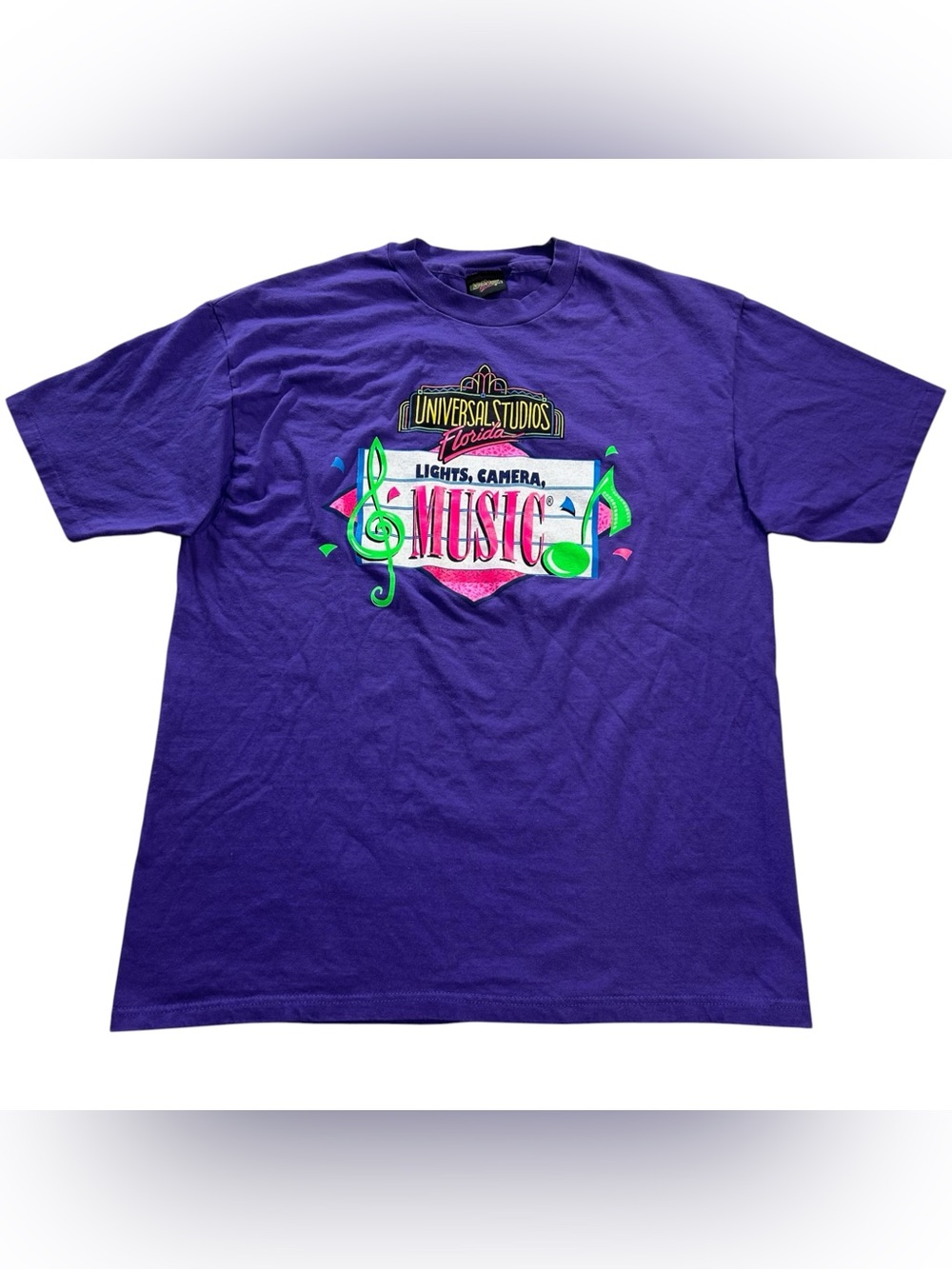VTG 90s Universal Studios Florida Lights Camera Music T-Shirt XL Single Stitch